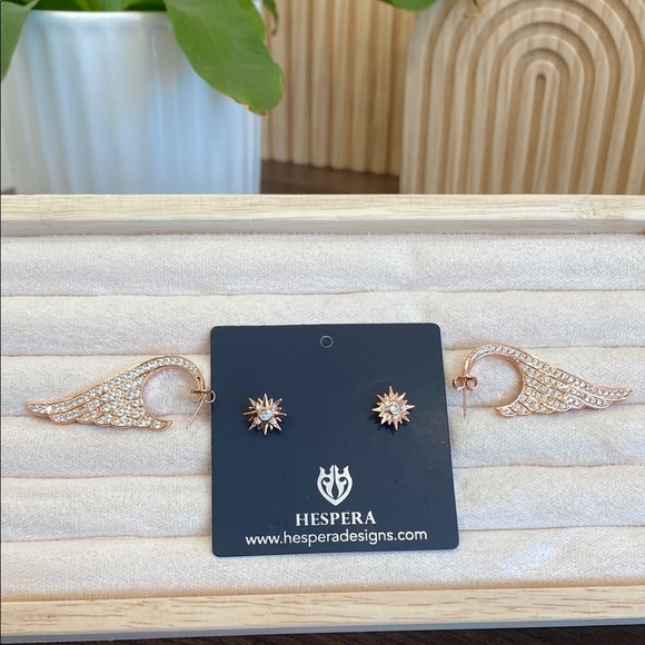 New Hespera Rose Gold Wings and Star Earrings Celestial Set - Picture 1 of 3